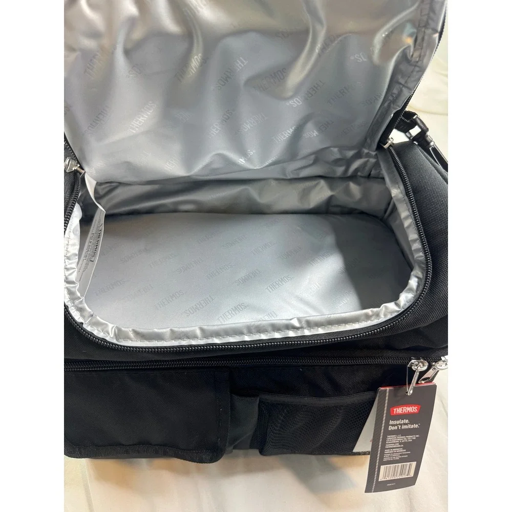 Thermos Insulated Lunch Lugger Black Soft Cooler Bag Front Pocket Strap